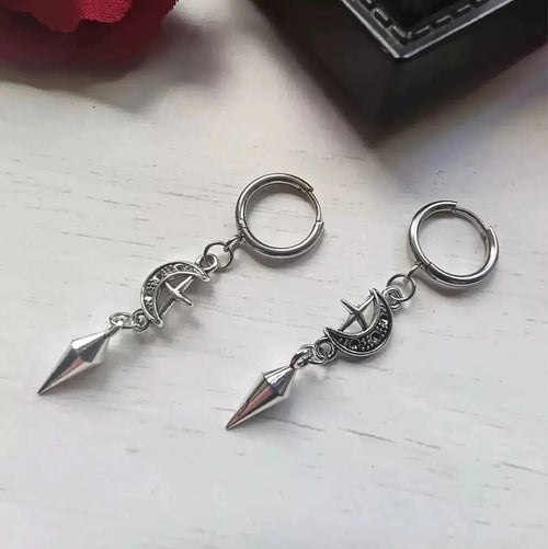 1 Pair of Punk Rock Stainless Steel Pointed Star and Moon Earrings, Suitable for Women to Wear Gothic Jewelry Accessories on a D - LeeHT