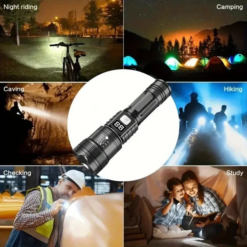 100000LM Super Bright Flashlight Rechargeable LED Torch Long Range Tactical Lamp for Outdoor Waterproof Camping Fishing Lantern - LeeHT
