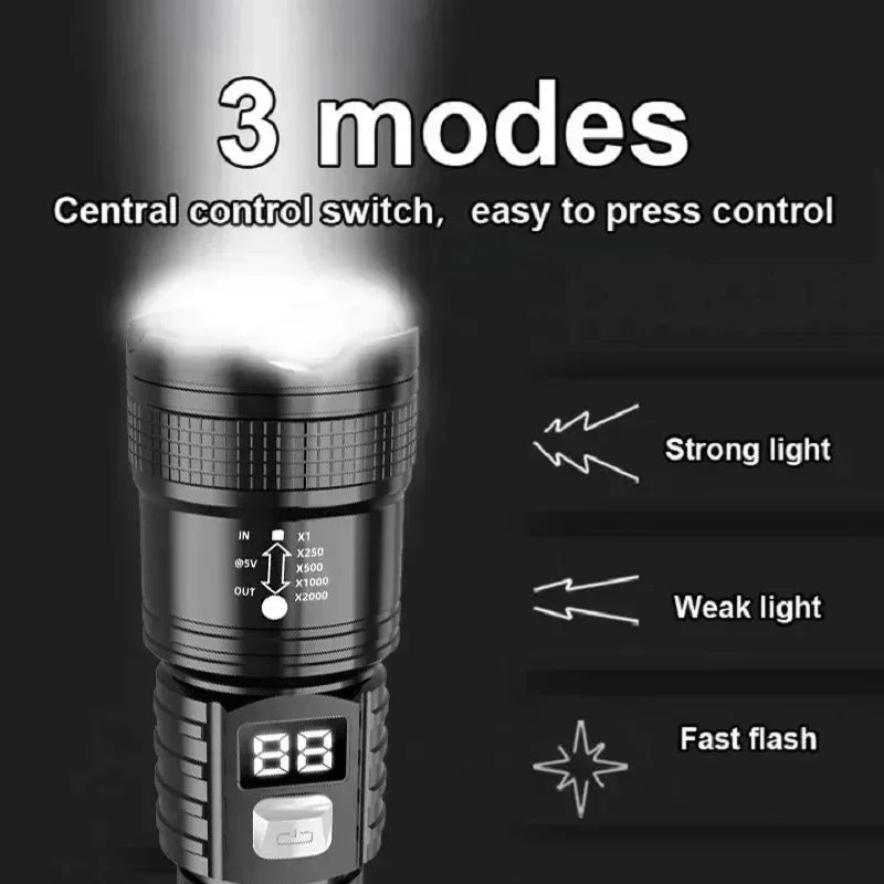 100000LM Super Bright Flashlight Rechargeable LED Torch Long Range Tactical Lamp for Outdoor Waterproof Camping Fishing Lantern - LeeHT
