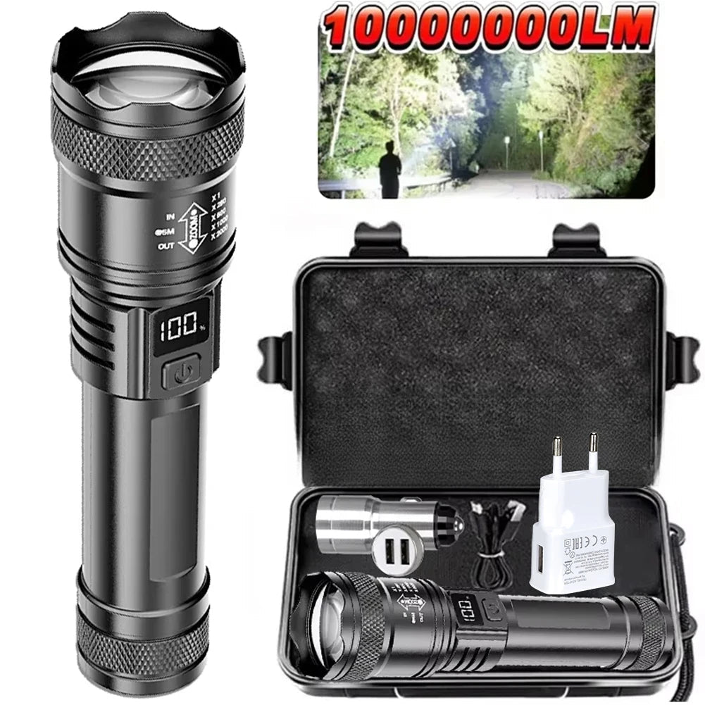 100000LM Super Bright Flashlight Rechargeable LED Torch Long Range Tactical Lamp for Outdoor Waterproof Camping Fishing Lantern - LeeHT