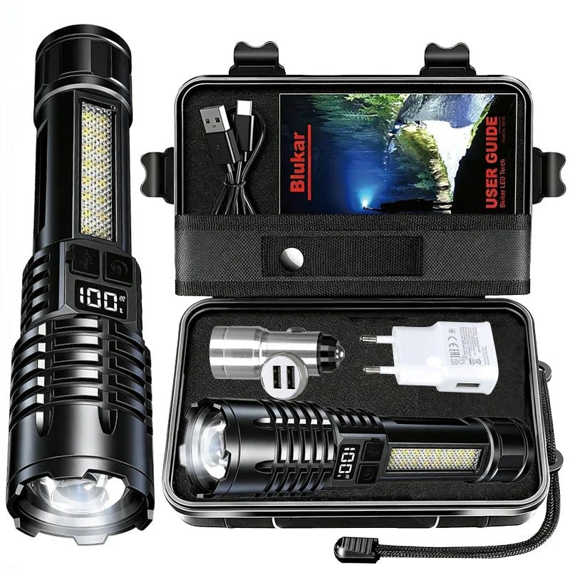 100000LM Super Bright Flashlight Rechargeable LED Torch Long Range Tactical Lamp for Outdoor Waterproof Camping Fishing Lantern - LeeHT