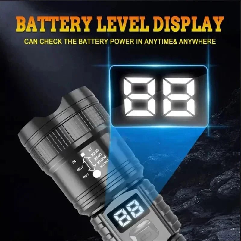 100000LM Super Bright Flashlight Rechargeable LED Torch Long Range Tactical Lamp for Outdoor Waterproof Camping Fishing Lantern - LeeHT