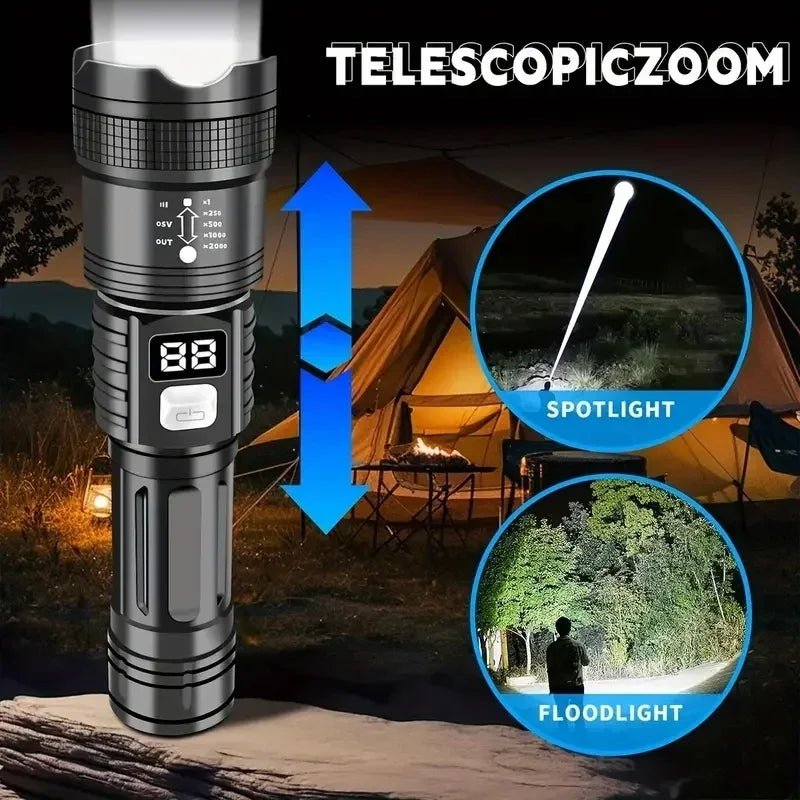 100000LM Super Bright Flashlight Rechargeable LED Torch Long Range Tactical Lamp for Outdoor Waterproof Camping Fishing Lantern - LeeHT
