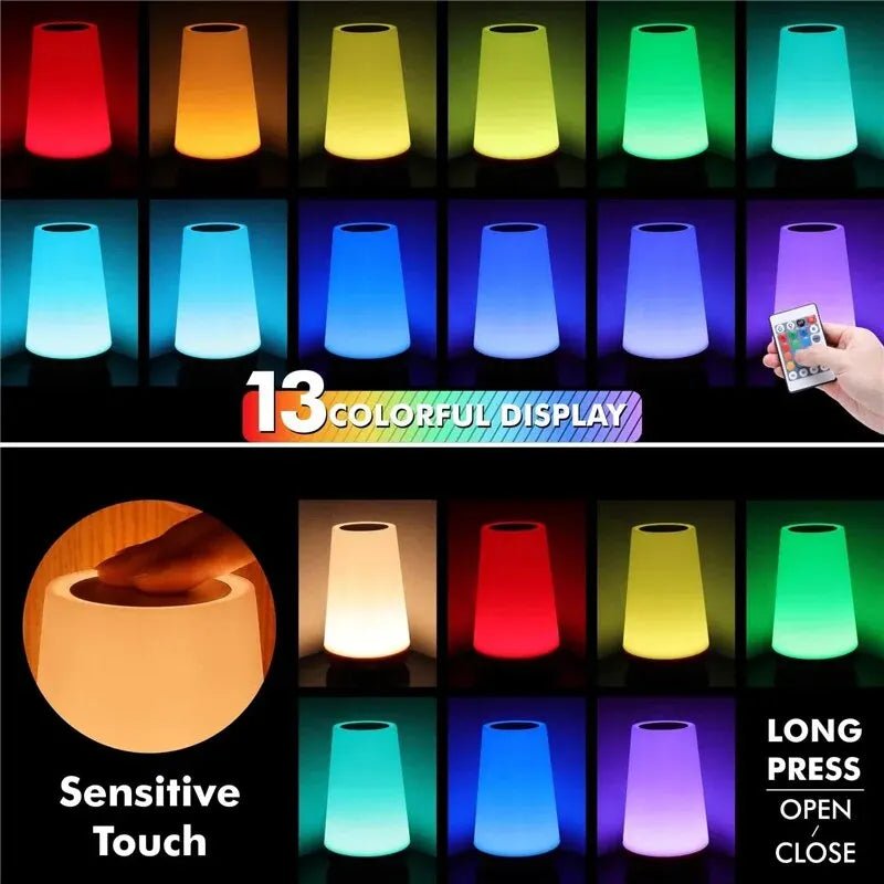 13 Color Changing Night Light Remote Control Touch USB Rechargeable RGB Night Lamp Dimmable Lamp Portable Table Bedside Lamp - LeeHT
