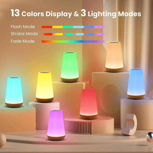 13 Color Changing Night Light Remote Control Touch USB Rechargeable RGB Night Lamp Dimmable Lamp Portable Table Bedside Lamp - LeeHT