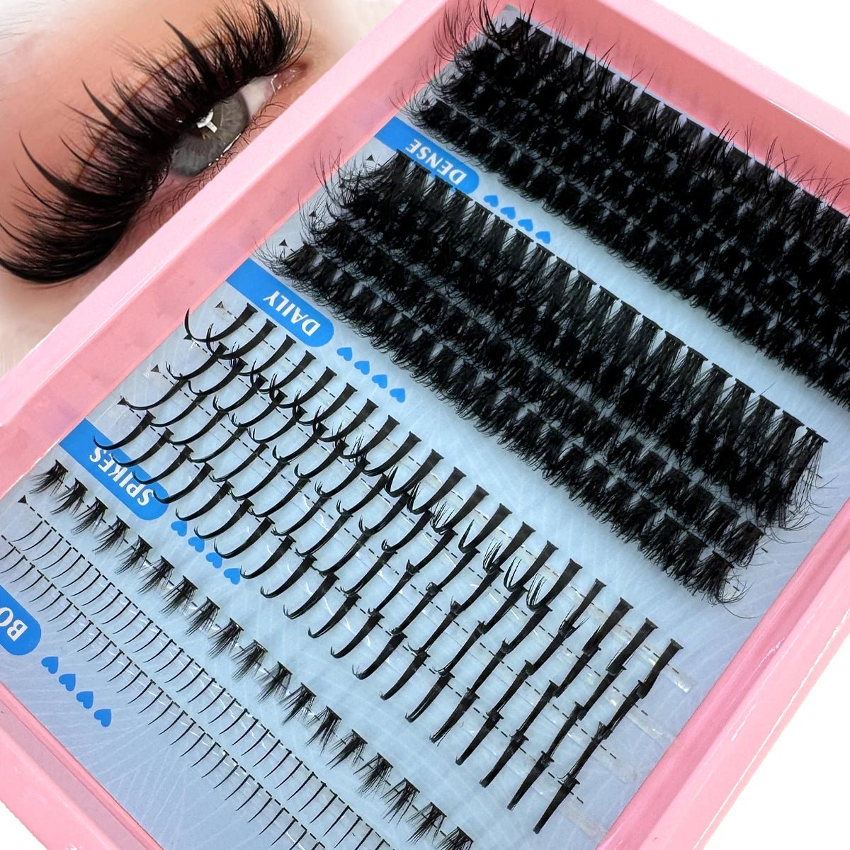 15Rows Lash Clusters Spikes Eyelash Extensions Spiky Lashes Extension Thick Individual Cluster Lashes with Spikes&Bottom Lashes - LeeHT