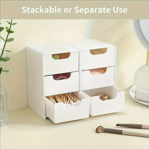 1pc 3-Tier Desktop Organizer with Drawers, Plastic Storage Box for Stationery/School/Office Supplies - LeeHT