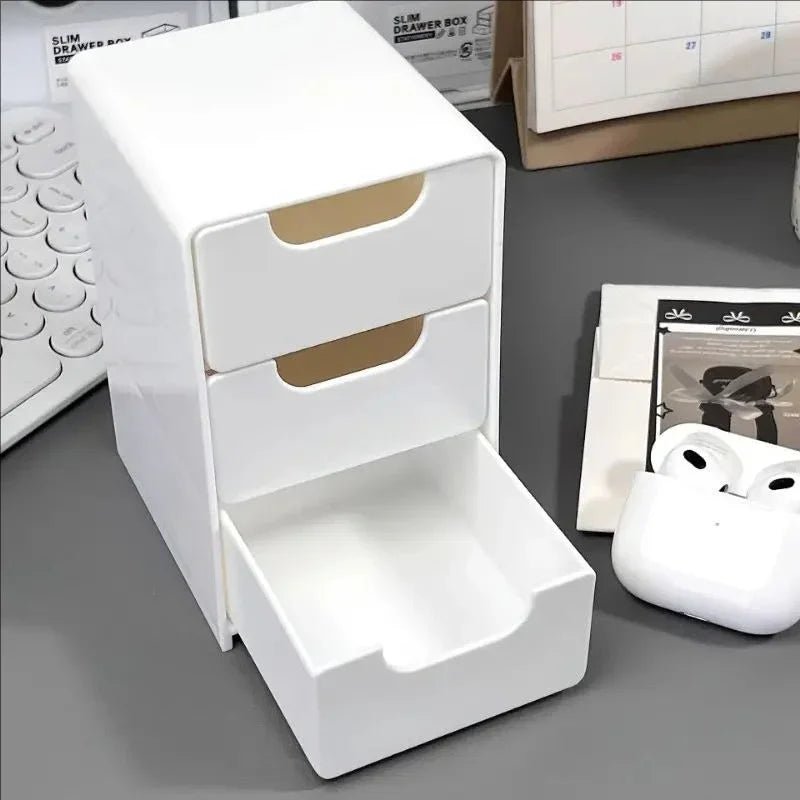 1pc 3-Tier Desktop Organizer with Drawers, Plastic Storage Box for Stationery/School/Office Supplies - LeeHT