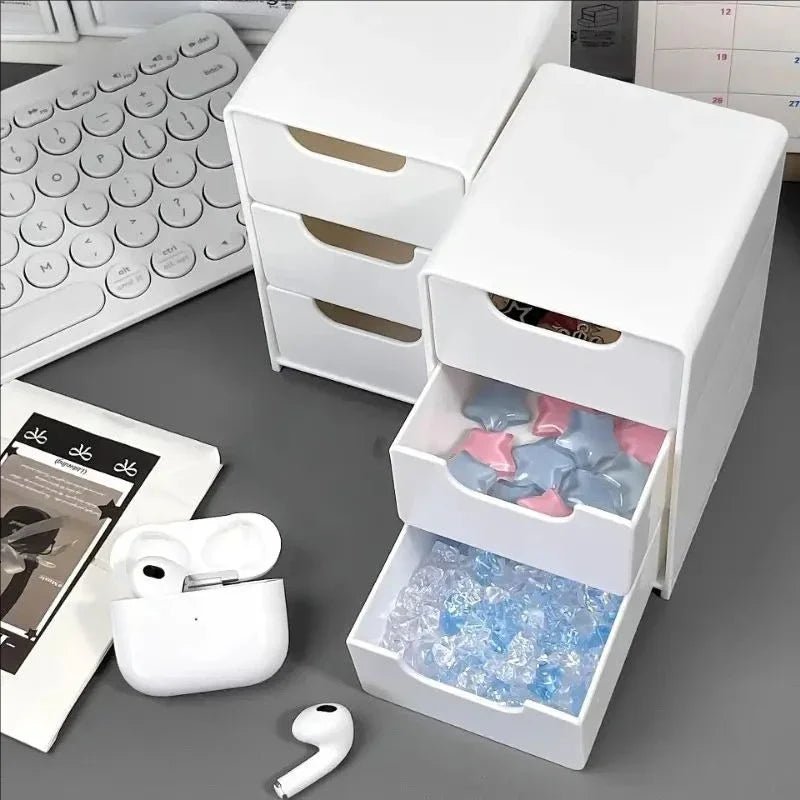 1pc 3-Tier Desktop Organizer with Drawers, Plastic Storage Box for Stationery/School/Office Supplies - LeeHT