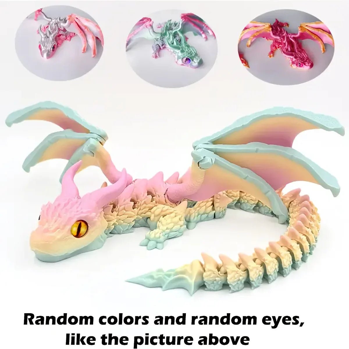 1pc 3D Printed Winged Carriage Dragon Figurine With Random Eyes, Art Deco Resin Dragon Sculpture, Tabletop Animal Theme Decor - LeeHT