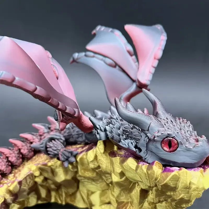 1pc 3D Printed Winged Carriage Dragon Figurine With Random Eyes, Art Deco Resin Dragon Sculpture, Tabletop Animal Theme Decor - LeeHT
