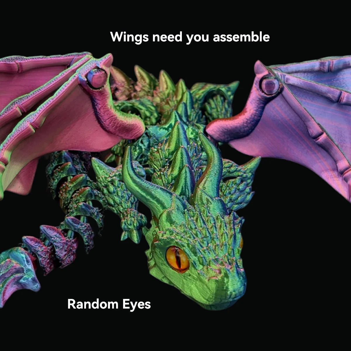 1pc 3D Printed Winged Carriage Dragon Figurine With Random Eyes, Art Deco Resin Dragon Sculpture, Tabletop Animal Theme Decor - LeeHT