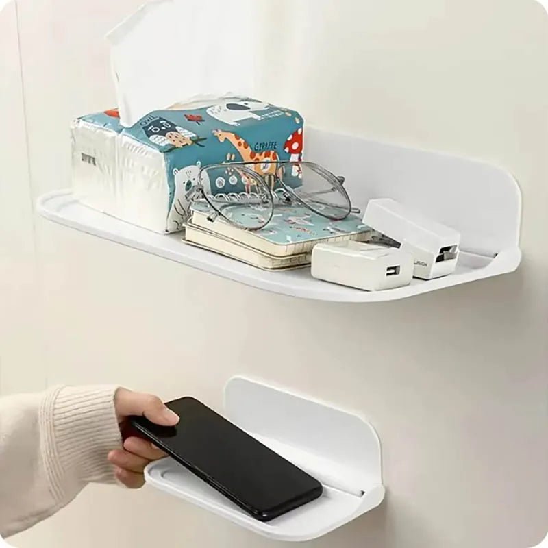 1pc Foldable Wall-mounted Shelf, For Bathroom, Toilet, Kitchen, Bedside, No Drilling Phone Storage, Wifi Router Storage - LeeHT