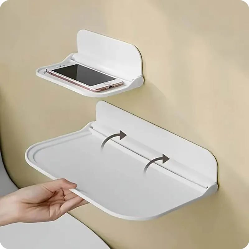1pc Foldable Wall-mounted Shelf, For Bathroom, Toilet, Kitchen, Bedside, No Drilling Phone Storage, Wifi Router Storage - LeeHT