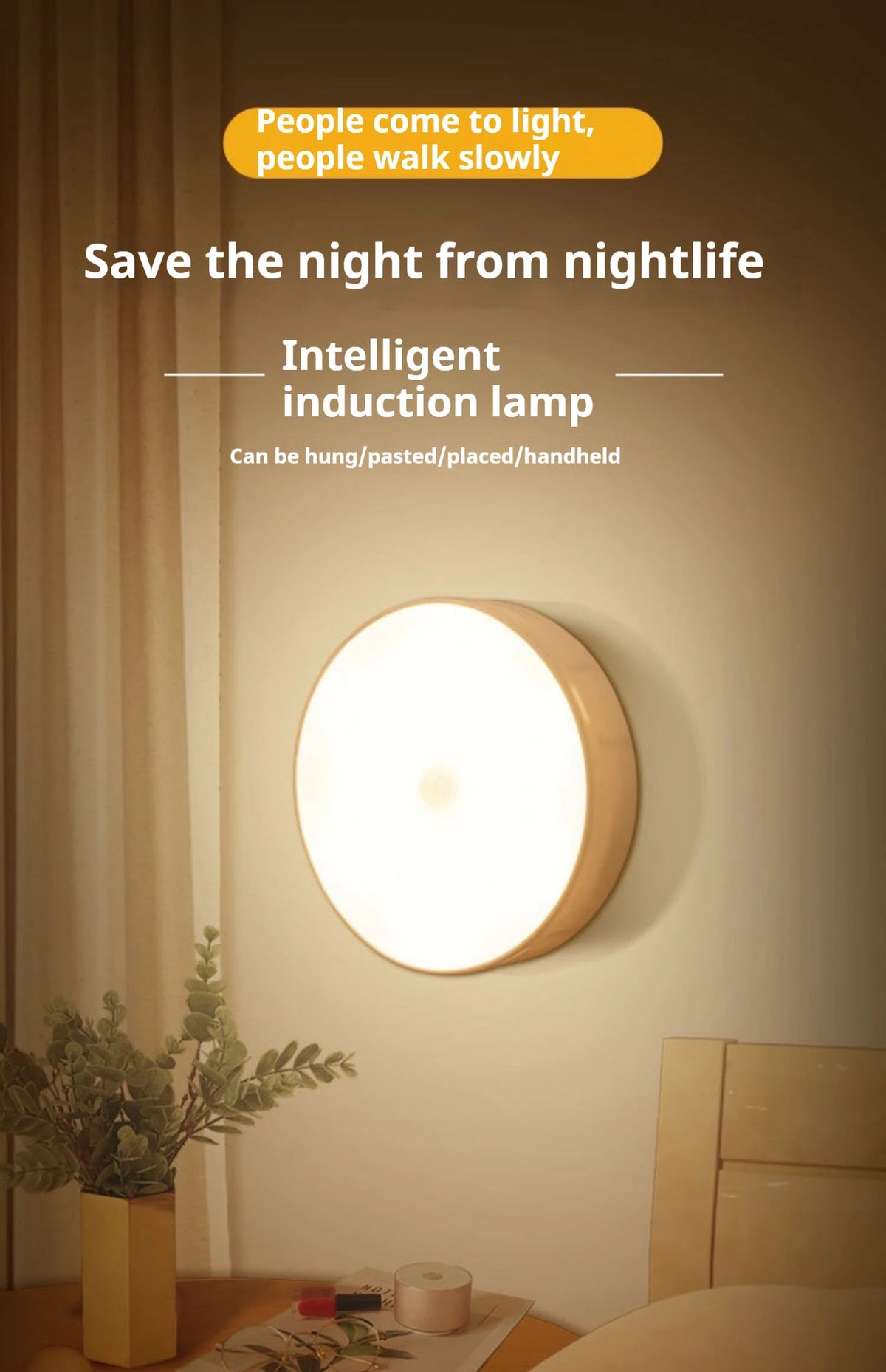 1pc Motion Sensor Night Light - Wireless LED Detector Lamp for Bedroom, Staircase, Closet, and Room Decor - LeeHT