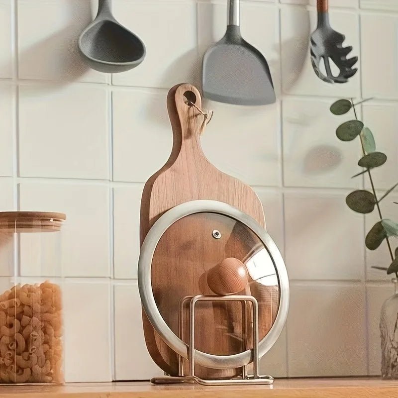 1pc Space-Saving Stainless Steel Pot Lid and Cutting Board Organizer Combo - Heavy-Duty Countertop Rack, kitchen organizer - LeeHT