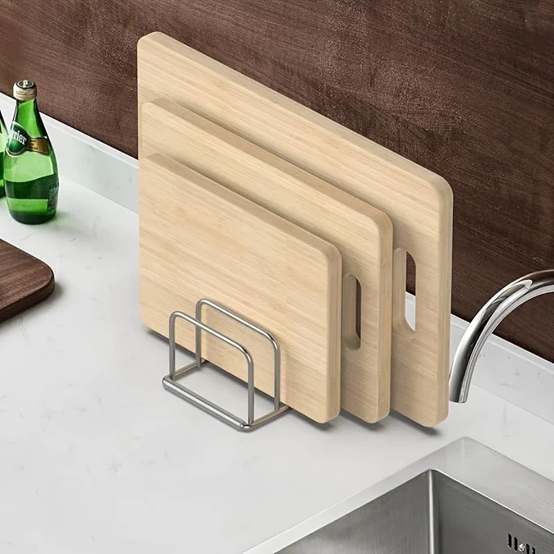 1pc Space-Saving Stainless Steel Pot Lid and Cutting Board Organizer Combo - Heavy-Duty Countertop Rack, kitchen organizer - LeeHT