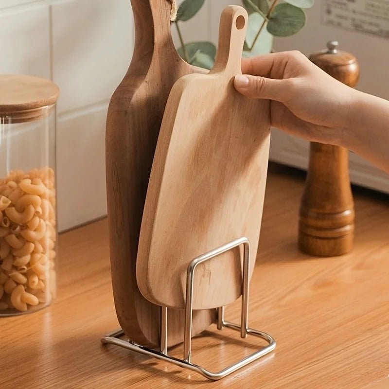 1pc Space-Saving Stainless Steel Pot Lid and Cutting Board Organizer Combo - Heavy-Duty Countertop Rack, kitchen organizer - LeeHT