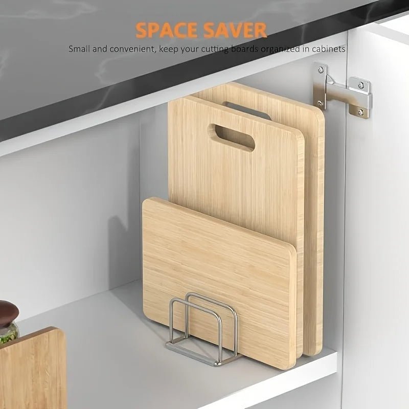 1pc Space-Saving Stainless Steel Pot Lid and Cutting Board Organizer Combo - Heavy-Duty Countertop Rack, kitchen organizer - LeeHT