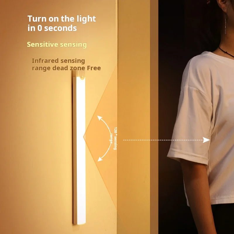 1pc Wireless Rechargeable LED Motion Sensor Cabinet Light - Ideal for Closet, Kitchen, Wardrobe, Stairs - Battery Operated Night - LeeHT