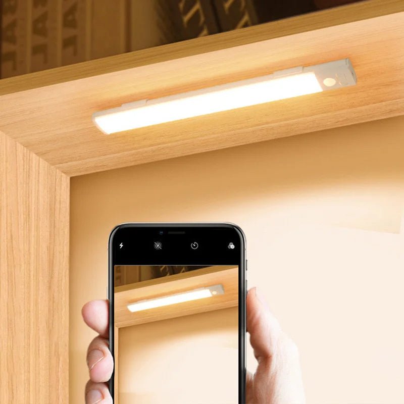 1pc Wireless Rechargeable LED Motion Sensor Cabinet Light - Ideal for Closet, Kitchen, Wardrobe, Stairs - Battery Operated Night - LeeHT