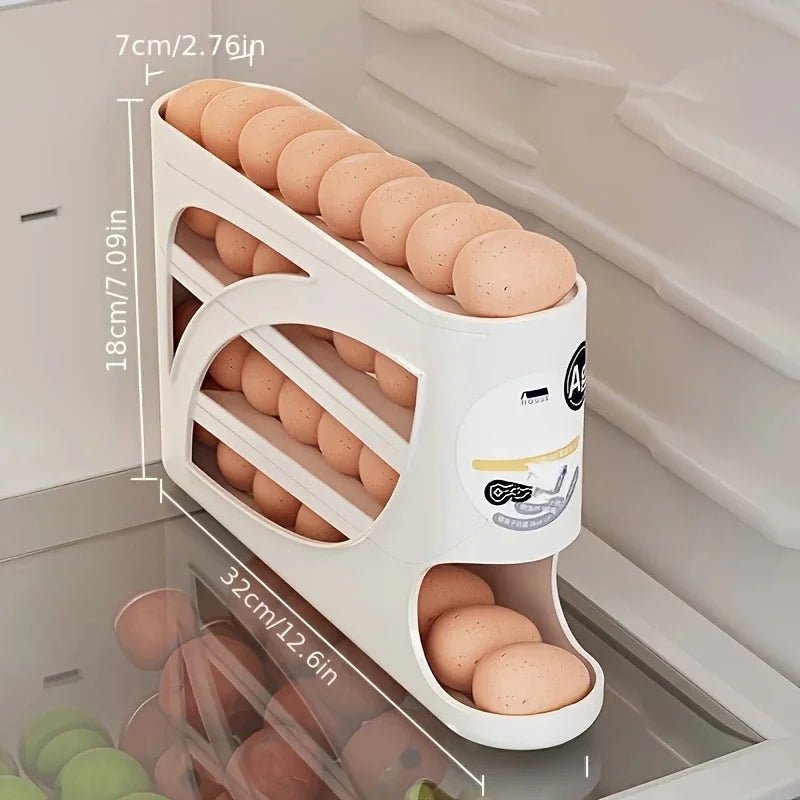 3-Tier Rolling Egg Storage Container for Refrigerator Holds 24 Eggs Organizer Rack Large Capacity Kitchen & Fridge Storage Box - LeeHT