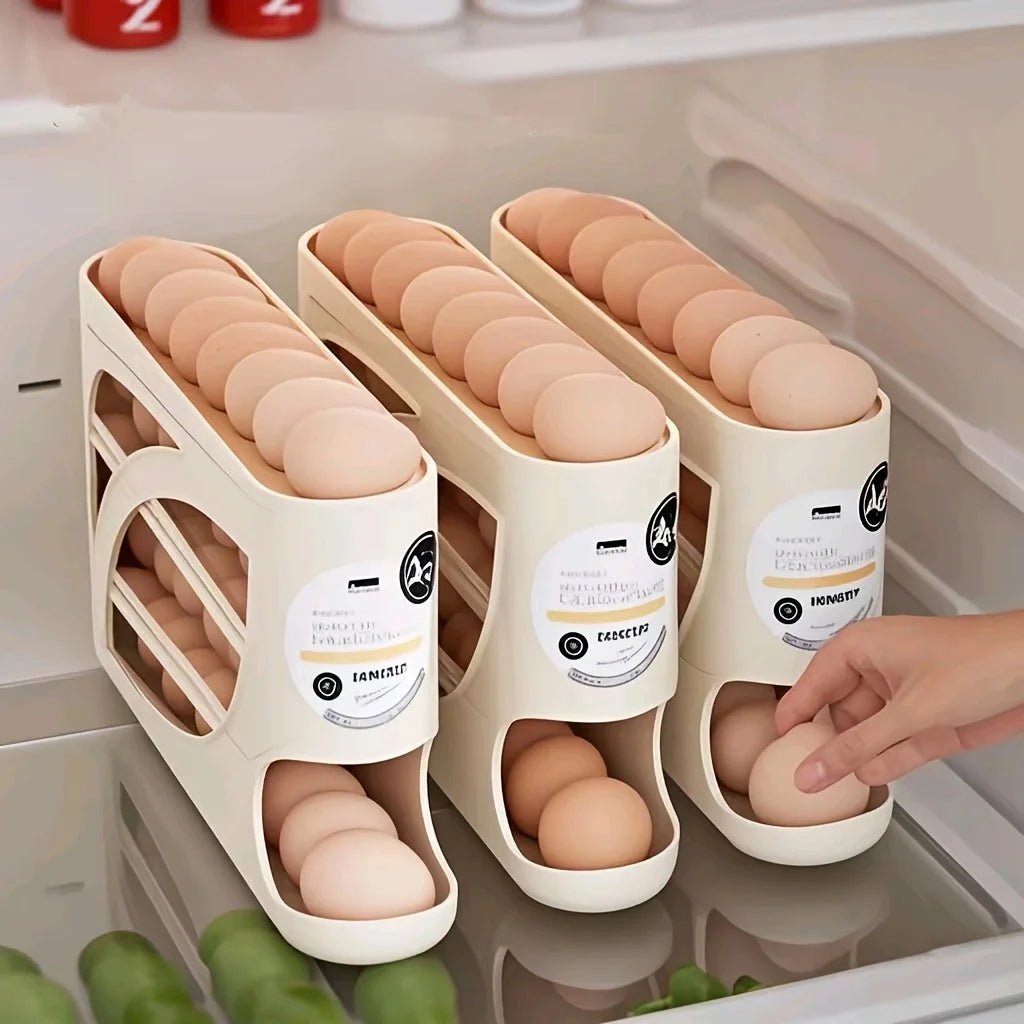 3-Tier Rolling Egg Storage Container for Refrigerator Holds 24 Eggs Organizer Rack Large Capacity Kitchen & Fridge Storage Box - LeeHT
