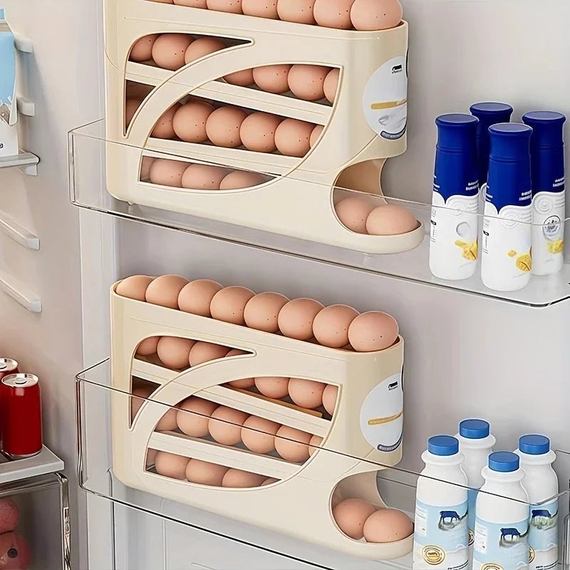 3-Tier Rolling Egg Storage Container for Refrigerator Holds 24 Eggs Organizer Rack Large Capacity Kitchen & Fridge Storage Box - LeeHT