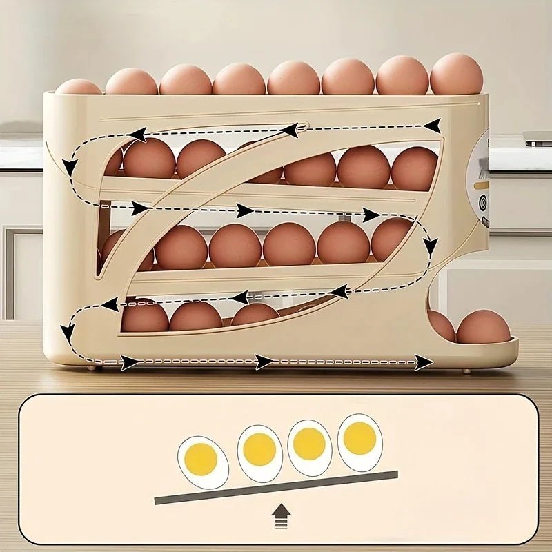 3-Tier Rolling Egg Storage Container for Refrigerator Holds 24 Eggs Organizer Rack Large Capacity Kitchen & Fridge Storage Box - LeeHT