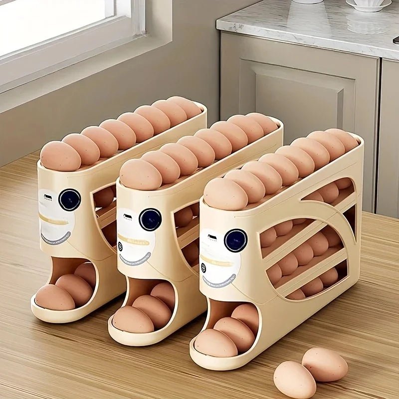 3-Tier Rolling Egg Storage Container for Refrigerator Holds 24 Eggs Organizer Rack Large Capacity Kitchen & Fridge Storage Box - LeeHT