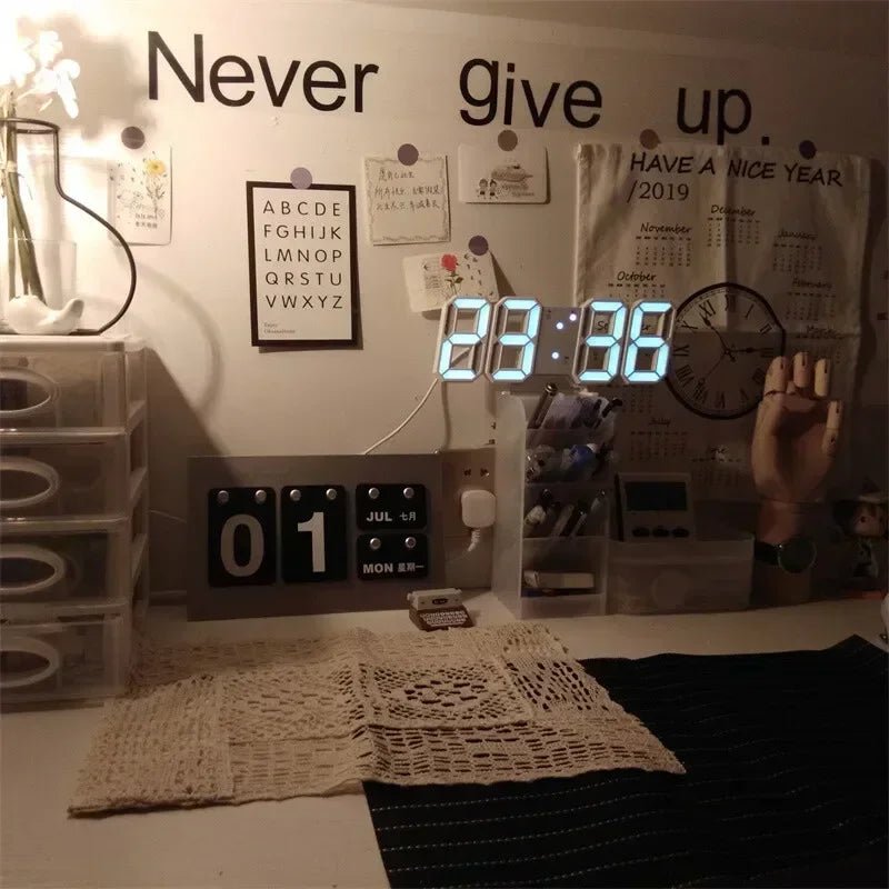 3D LED Digital Clock Wall Decoration Glow Night Mode Decoration for Bedroom Adjustable Electronic Watch Room Decor Aesthetics - LeeHT
