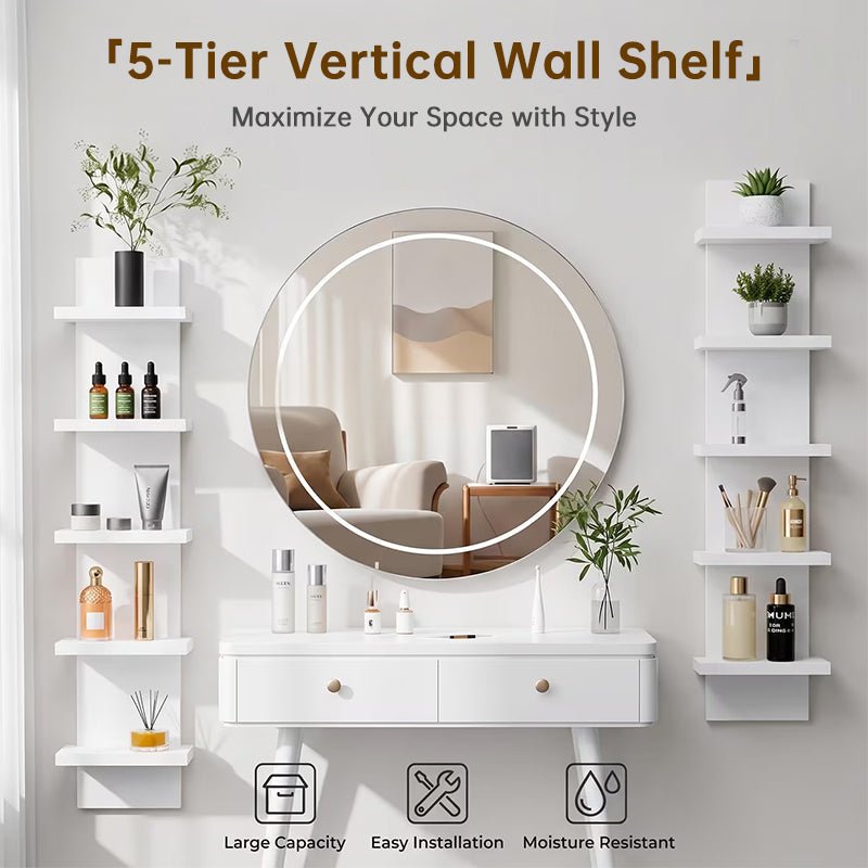 5-Tier Wall Floating Shelf 31.5", Wood-Style Display Rack for Books & Plants - LeeHT