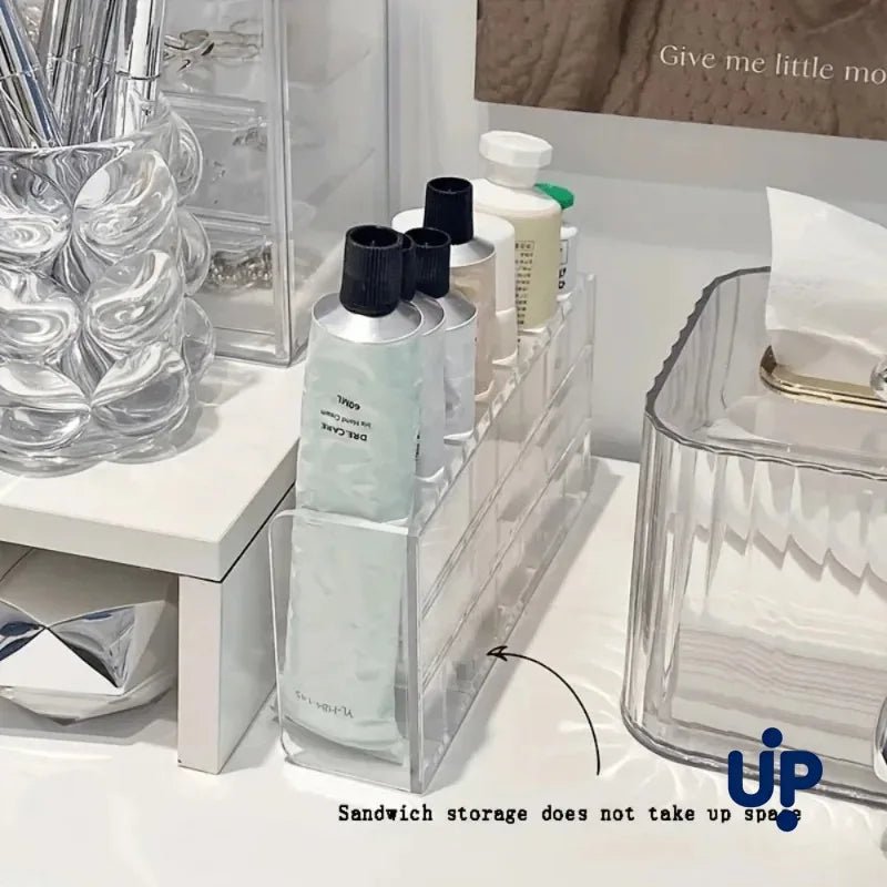 7-Slot Transparent Plastic Cosmetic Organizer Multi-Functional Makeup Holder for Home Office Bathroom Dressing Table Sorting - LeeHT