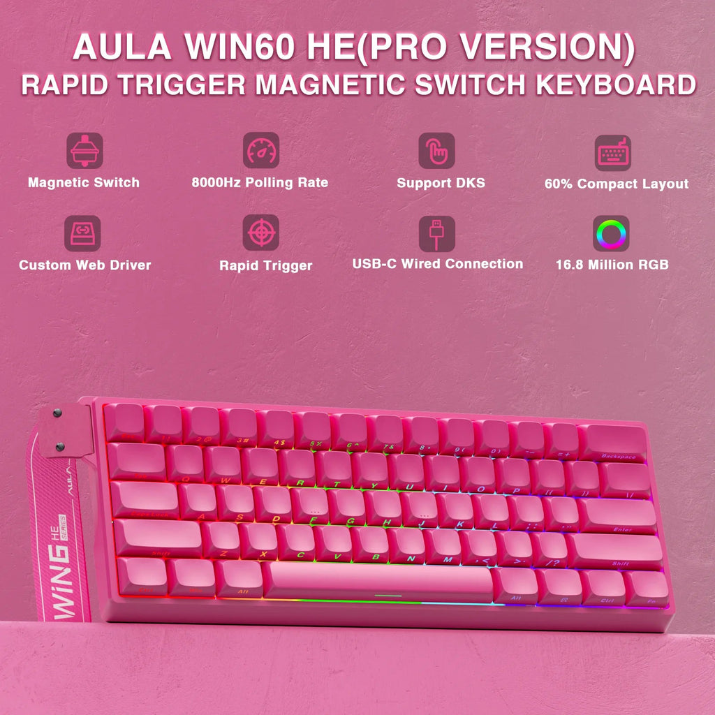 AULA WIN60 HE Pro MAX Wired Gaming Keyboard Hall Effect Magnetic Switch RT Adjustable Hot-Swap 8000Hz Esport Mechanical Keyboard - LeeHT
