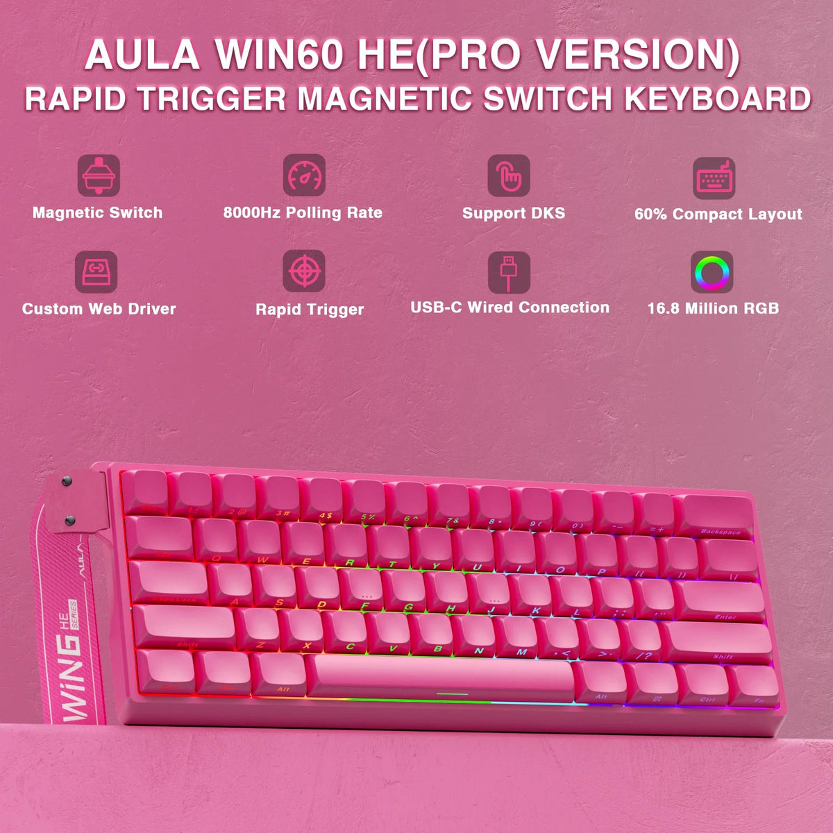 AULA WIN60 HE Pro MAX Wired Gaming Keyboard Hall Effect Magnetic Switch RT Adjustable Hot-Swap 8000Hz Esport Mechanical Keyboard - LeeHT