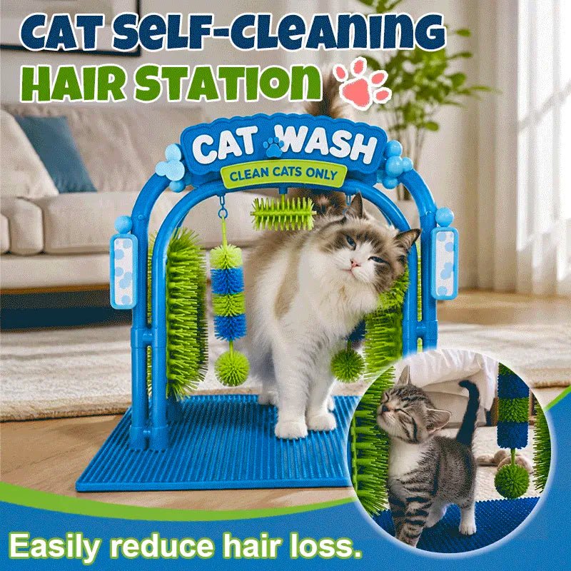 Cat Shampoo Massage Brush Arch – Self Grooming Bathing Scratcher Station with Soft Bristles, Cat Bath Spa Toy - LeeHT