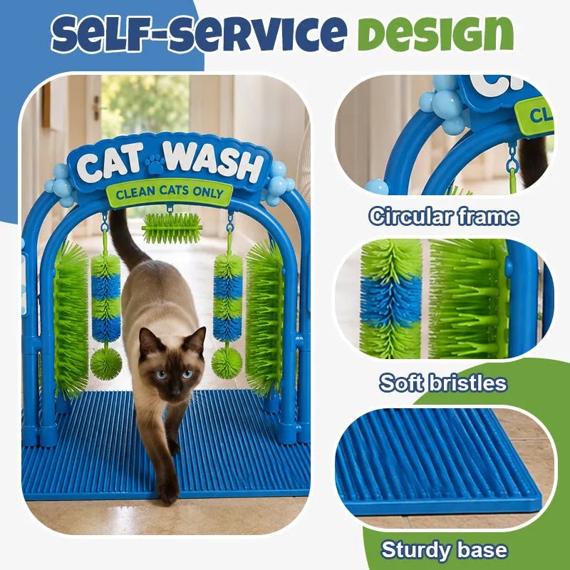 Cat Shampoo Massage Brush Arch – Self Grooming Bathing Scratcher Station with Soft Bristles, Cat Bath Spa Toy - LeeHT
