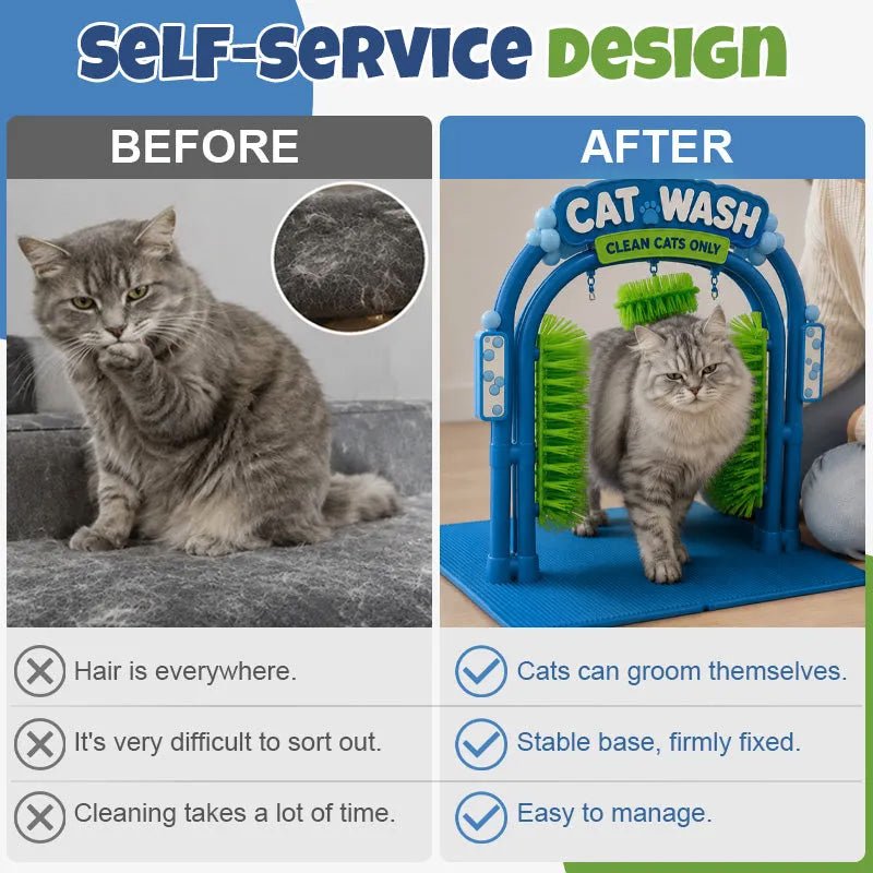 Cat Shampoo Massage Brush Arch – Self Grooming Bathing Scratcher Station with Soft Bristles, Cat Bath Spa Toy - LeeHT