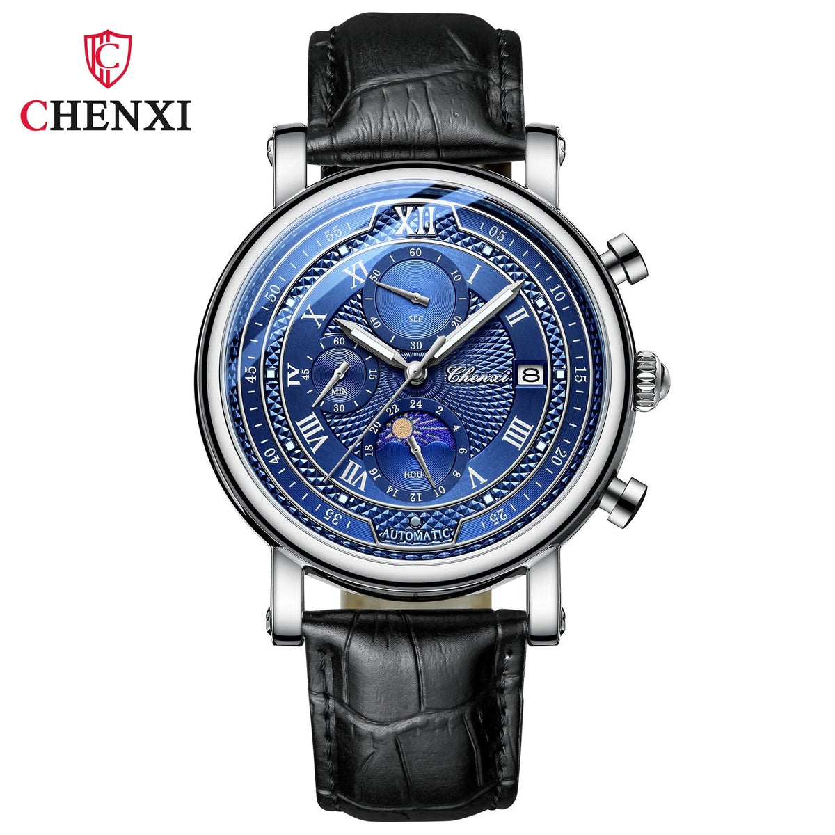 Chenxi 976 Leather Chronograph Date Men's Phase Of The Moon Timing Business Luminous Quartz Watch Relojes Para Hombres - LeeHT