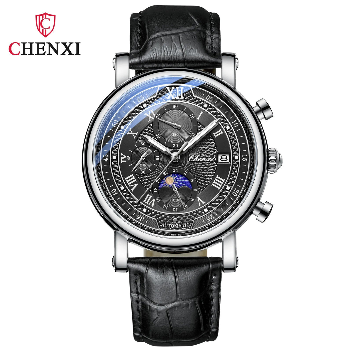 Chenxi 976 Leather Chronograph Date Men's Phase Of The Moon Timing Business Luminous Quartz Watch Relojes Para Hombres - LeeHT
