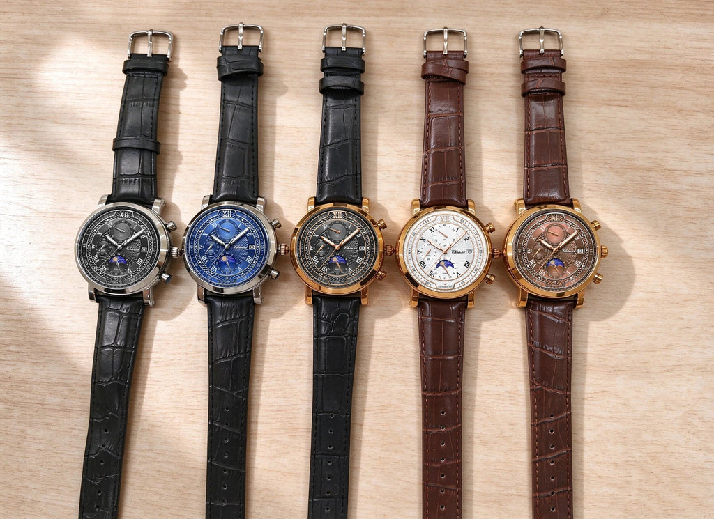 Chenxi 976 Leather Chronograph Date Men's Phase Of The Moon Timing Business Luminous Quartz Watch Relojes Para Hombres - LeeHT