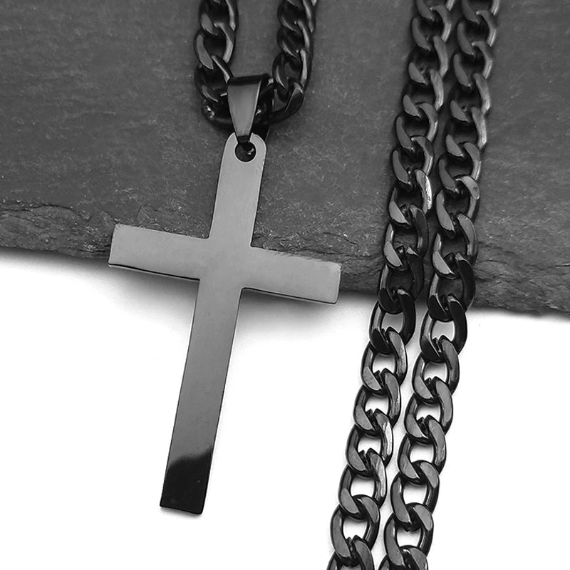 Christian Hip Hop Stainless Steel Jesus Cross Chain Necklace for Women Men Gold Color Statement Necklace Jewelry Collier Croix - LeeHT