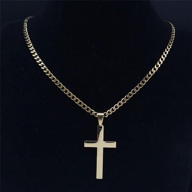 Christian Hip Hop Stainless Steel Jesus Cross Chain Necklace for Women Men Gold Color Statement Necklace Jewelry Collier Croix - LeeHT