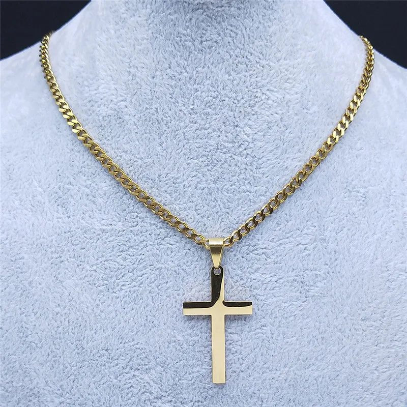 Christian Hip Hop Stainless Steel Jesus Cross Chain Necklace for Women Men Gold Color Statement Necklace Jewelry Collier Croix - LeeHT