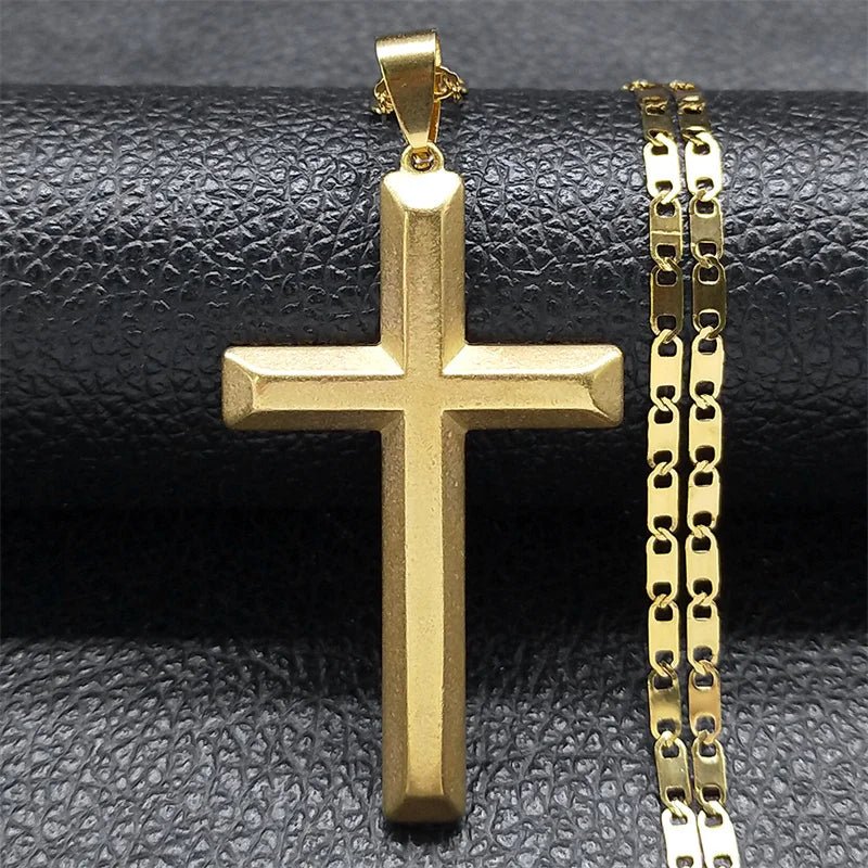 Christian Hip Hop Stainless Steel Jesus Cross Chain Necklace for Women Men Gold Color Statement Necklace Jewelry Collier Croix - LeeHT