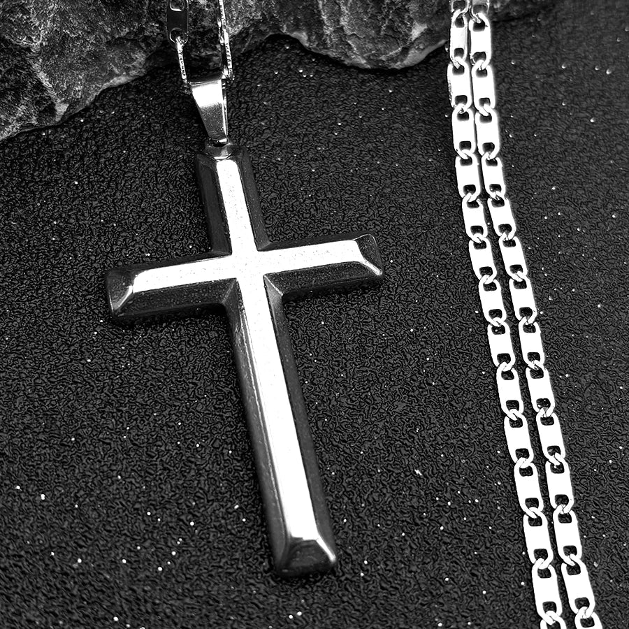 Christian Hip Hop Stainless Steel Jesus Cross Chain Necklace for Women Men Gold Color Statement Necklace Jewelry Collier Croix - LeeHT