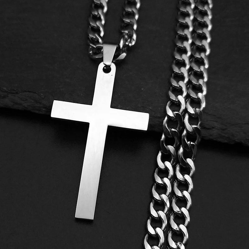 Christian Hip Hop Stainless Steel Jesus Cross Chain Necklace for Women Men Gold Color Statement Necklace Jewelry Collier Croix - LeeHT