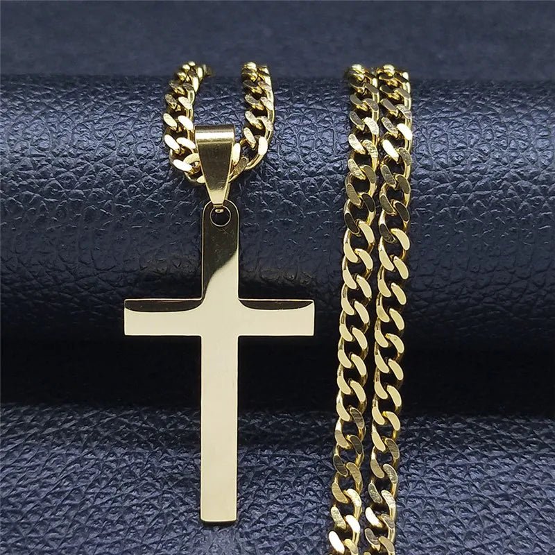 Christian Hip Hop Stainless Steel Jesus Cross Chain Necklace for Women Men Gold Color Statement Necklace Jewelry Collier Croix - LeeHT