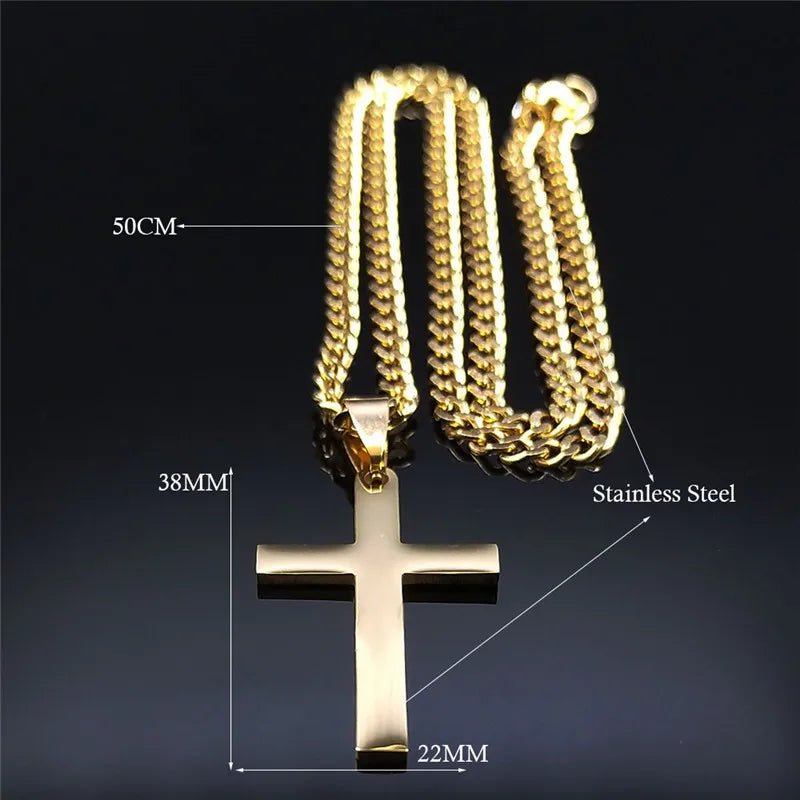 Christian Hip Hop Stainless Steel Jesus Cross Chain Necklace for Women Men Gold Color Statement Necklace Jewelry Collier Croix - LeeHT