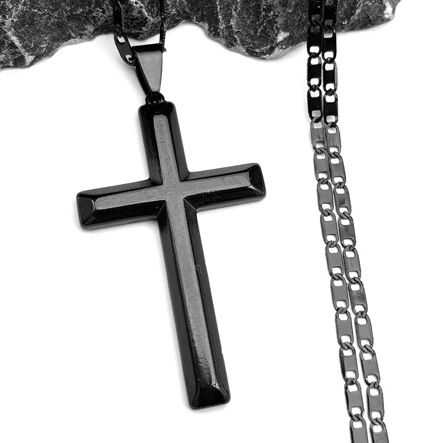 Christian Hip Hop Stainless Steel Jesus Cross Chain Necklace for Women Men Gold Color Statement Necklace Jewelry Collier Croix - LeeHT